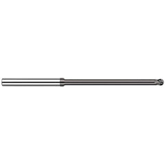 Ball End Mill: 0.02″ Dia, 0.03″ LOC, 4 Flute, Solid Carbide 2-1/2″ OAL, 1/8″ Shank Dia, 30 ° Helix, CVD Coated, Single End