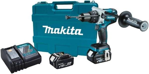 Makita - 18 Volt 1/2" Keyless Chuck Cordless Hammer Drill - 0 to 34,000 BPM, 0 to 400 & 0 to 1,500 RPM, Reversible, Ergonomic Handle - Industrial Tool & Supply