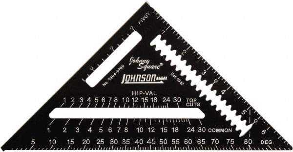 Johnson Level & Tool - 7" Blade Length x 7" Base Length, Anodized Finish, Aluminum Rafter Square - 1/8" Graduation - Industrial Tool & Supply
