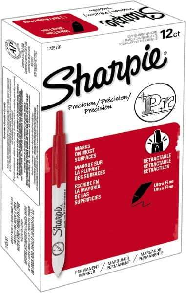 Sharpie - Red Permanent Marker - Retractable Ultra Fine Tip, Alcohol Based Ink - Industrial Tool & Supply