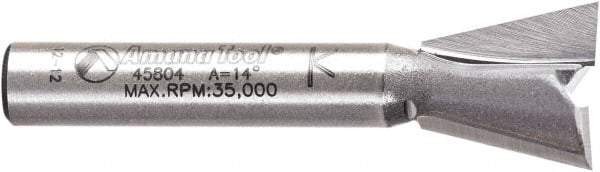 Amana Tool - 1/2" Cut Diam, 1/2" Length of Cut, 2 Flute Dovetail Edge Profile Router Bit - Carbide-Tipped, 1/4" Shank Diam, 1-3/4" OAL, Uncoated - Industrial Tool & Supply