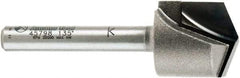 Amana Tool - 23/32" Cut Diam, 1/2" Length of Cut, 2 Flute V-Groove Edge Profile Router Bit - Carbide-Tipped, 1/4" Shank Diam, 2-1/4" OAL, Uncoated - Industrial Tool & Supply