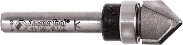 Amana Tool - 1/2" Cut Diam, 1/2" Length of Cut, 2 Flute V-Groove Edge Profile Router Bit - Carbide-Tipped, 1/4" Shank Diam, 2" OAL, Uncoated - Industrial Tool & Supply