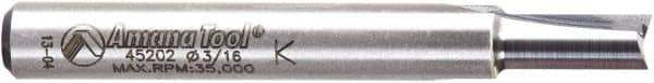 Amana Tool - 3/16" Diam, 1/4" Shank Diam, 7/16" Length of Cut, 2 Flute Straight Plunge Router Bit - 2" Overall Length, Solid Carbide - Industrial Tool & Supply