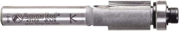Amana Tool - 3/8" Cut Diam, 1/2" Length of Cut, 2 Flute Flush Trim Edge Profile Router Bit - Carbide-Tipped, 1/4" Shank Diam, 2-1/8" OAL, Uncoated - Industrial Tool & Supply