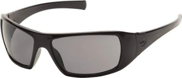 PYRAMEX - Polarized Gray Lenses, Framed Polarized Glasses - Scratch Resistant, Black Polycarbonate/Thermoplastic Rubber Frame, Size Universal, Wrap Around - Industrial Tool & Supply