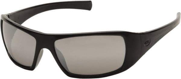 PYRAMEX - Silver Mirror Lenses, Framed Safety Glasses - Scratch Resistant, Black Polycarbonate/Thermoplastic Rubber Frame, Size Universal, Wrap Around - Industrial Tool & Supply