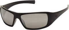 PYRAMEX - Silver Mirror Lenses, Framed Safety Glasses - Scratch Resistant, Black Polycarbonate/Thermoplastic Rubber Frame, Size Universal, Wrap Around - Industrial Tool & Supply