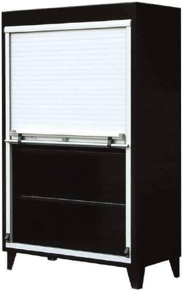 Strong Hold - 4 Shelf Roll Up Storage Cabinet - Steel/Aluminum, 36" Wide x 24" Deep x 78" High, Dark Gray - Industrial Tool & Supply