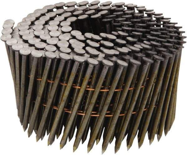 Stanley Bostitch - 11 Gauge 0.131" Shank Diam 2-1/2" Long Framing Nails for Power Nailers - Steel, Yellow Zinc Finish, Smooth Shank, Coil Wire Collation, Round Head, Diamond Point - Industrial Tool & Supply