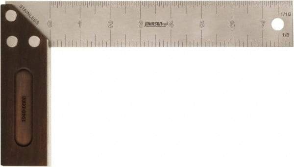 Johnson Level & Tool - 8" Blade Length x 1-1/2" Blade Width, 5-1/2" Base Length x 1-1/2" Base Width Stainless Steel Square - 0.008" Accuracy - Industrial Tool & Supply