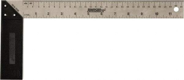 Johnson Level & Tool - 12" Blade Length x 1-1/2" Blade Width, 5-7/8" Base Length x 1-1/2" Base Width Stainless Steel Square - 0.008" Accuracy - Industrial Tool & Supply