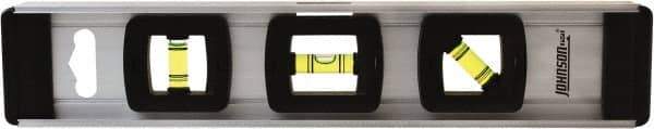 Johnson Level & Tool - 12" Long 3 Vial I-Beam Level - Aluminum, Silver, 1 Plumb, 1 Level & 1 45° Vials - Industrial Tool & Supply