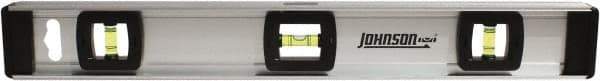 Johnson Level & Tool - 18" Long 3 Vial I-Beam Level - Aluminum, Silver, 2 Plumb & 1 Level Vials - Industrial Tool & Supply