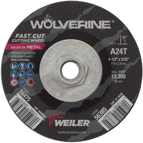 Vortec Pro 4-1/2″ × 3/32″ Type 27 Cutting Wheel, A24T, 5/8″-11 UNC Nut - Industrial Tool & Supply