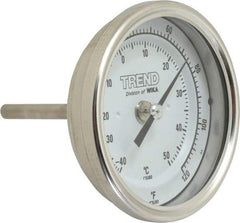 Wika - 2-1/2 Inch Long Stem, 3 Inch Dial Diameter, Stainless Steel, Back Connected Bi-Metal Thermometer - -40 to 50°C, 1% Accuracy - Industrial Tool & Supply