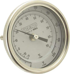 Wika - 2-1/2 Inch Long Stem, 3 Inch Dial Diameter, Stainless Steel, Back Connected Bi-Metal Thermometer - -15 to 90°C, 1% Accuracy - Industrial Tool & Supply