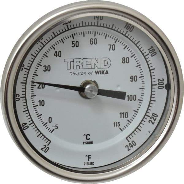 Wika - 2-1/2 Inch Long Stem, 3 Inch Dial Diameter, Stainless Steel, Back Connected Bi-Metal Thermometer - -5 to 115°C, 1% Accuracy - Industrial Tool & Supply