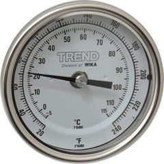 Wika - 2-1/2 Inch Long Stem, 3 Inch Dial Diameter, Stainless Steel, Back Connected Bi-Metal Thermometer - -5 to 115°C, 1% Accuracy - Industrial Tool & Supply