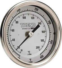 Wika - 2-1/2 Inch Long Stem, 3 Inch Dial Diameter, Stainless Steel, Back Connected Bi-Metal Thermometer - 10 to 200°C, 1% Accuracy - Industrial Tool & Supply