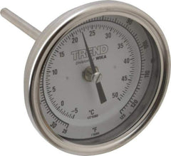 Wika - 4 Inch Long Stem, 3 Inch Dial Diameter, Stainless Steel, Back Connected Bi-Metal Thermometer - -5 to 50°C, 1% Accuracy - Industrial Tool & Supply