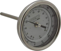 Wika - 4 Inch Long Stem, 3 Inch Dial Diameter, Stainless Steel, Back Connected Bi-Metal Thermometer - -15 to 90°C, 1% Accuracy - Industrial Tool & Supply