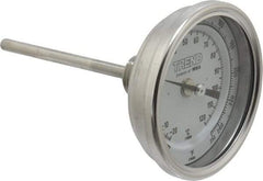 Wika - 4 Inch Long Stem, 3 Inch Dial Diameter, Stainless Steel, Back Connected Bi-Metal Thermometer - -20 to 120°C, 1% Accuracy - Industrial Tool & Supply