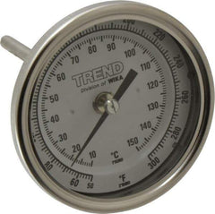 Wika - 4 Inch Long Stem, 3 Inch Dial Diameter, Stainless Steel, Back Connected Bi-Metal Thermometer - 10 to 150°C, 1% Accuracy - Industrial Tool & Supply