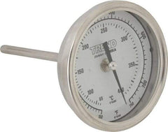 Wika - 4 Inch Long Stem, 3 Inch Dial Diameter, Stainless Steel, Back Connected Bi-Metal Thermometer - 65 to 400°C, 1% Accuracy - Industrial Tool & Supply