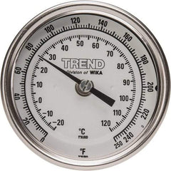 Wika - 6 Inch Long Stem, 3 Inch Dial Diameter, Stainless Steel, Back Connected Bi-Metal Thermometer - -20 to 120°C, 1% Accuracy - Industrial Tool & Supply