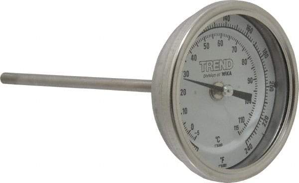 Wika - 6 Inch Long Stem, 3 Inch Dial Diameter, Stainless Steel, Back Connected Bi-Metal Thermometer - -5 to 115°C, 1% Accuracy - Industrial Tool & Supply