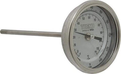 Wika - 6 Inch Long Stem, 3 Inch Dial Diameter, Stainless Steel, Back Connected Bi-Metal Thermometer - -5 to 115°C, 1% Accuracy - Industrial Tool & Supply