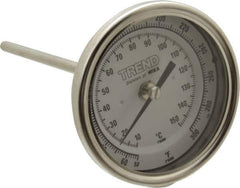 Wika - 6 Inch Long Stem, 3 Inch Dial Diameter, Stainless Steel, Back Connected Bi-Metal Thermometer - 10 to 150°C, 1% Accuracy - Industrial Tool & Supply