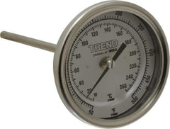 Wika - 6 Inch Long Stem, 3 Inch Dial Diameter, Stainless Steel, Back Connected Bi-Metal Thermometer - 10 to 260°C, 1% Accuracy - Industrial Tool & Supply