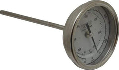 Wika - 6 Inch Long Stem, 3 Inch Dial Diameter, Stainless Steel, Back Connected Bi-Metal Thermometer - 65 to 400°C, 1% Accuracy - Industrial Tool & Supply