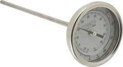 Wika - 9 Inch Long Stem, 3 Inch Dial Diameter, Stainless Steel, Back Connected Bi-Metal Thermometer - -15 to 90°C, 1% Accuracy - Industrial Tool & Supply