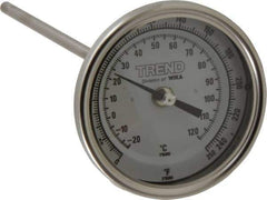 Wika - 9 Inch Long Stem, 3 Inch Dial Diameter, Stainless Steel, Back Connected Bi-Metal Thermometer - -20 to 120°C, 1% Accuracy - Industrial Tool & Supply