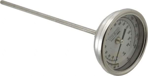 Wika - 9 Inch Long Stem, 3 Inch Dial Diameter, Stainless Steel, Back Connected Bi-Metal Thermometer - 10 to 150°C, 1% Accuracy - Industrial Tool & Supply