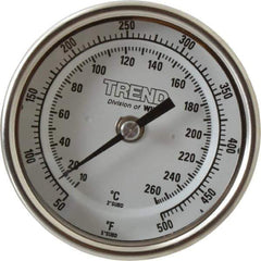 Wika - 9 Inch Long Stem, 3 Inch Dial Diameter, Stainless Steel, Back Connected Bi-Metal Thermometer - 10 to 260°C, 1% Accuracy - Industrial Tool & Supply