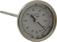 Wika - 9 Inch Long Stem, 3 Inch Dial Diameter, Stainless Steel, Back Connected Bi-Metal Thermometer - 100 to 540°C, 1% Accuracy - Industrial Tool & Supply