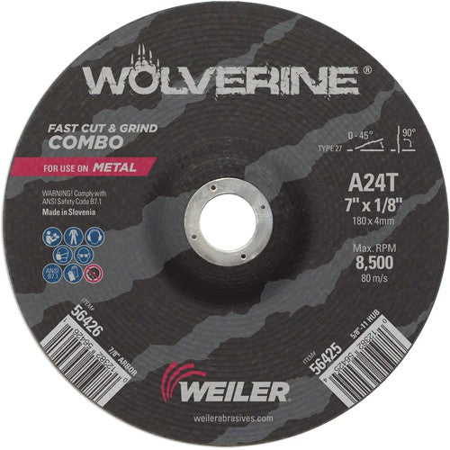 Vortec Pro 7″ × 1/8″ Type 27 Cutting Wheel, A24T, 7/8″ Arbor Hole - Industrial Tool & Supply
