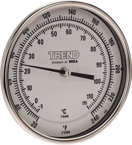 Wika - 2-1/2 Inch Long Stem, 5 Inch Dial Diameter, Stainless Steel, Back Connected Bi-Metal Thermometer - -5 to 115°C, 1% Accuracy - Industrial Tool & Supply