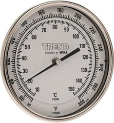 Wika - 2-1/2 Inch Long Stem, 5 Inch Dial Diameter, Stainless Steel, Back Connected Bi-Metal Thermometer - 10 to 150°C, 1% Accuracy - Industrial Tool & Supply