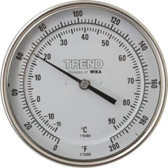 Wika - 4 Inch Long Stem, 5 Inch Dial Diameter, Stainless Steel, Back Connected Bi-Metal Thermometer - -15 to 90°C, 1% Accuracy - Industrial Tool & Supply