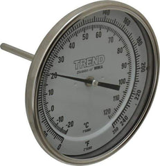 Wika - 4 Inch Long Stem, 5 Inch Dial Diameter, Stainless Steel, Back Connected Bi-Metal Thermometer - -20 to 120°C, 1% Accuracy - Industrial Tool & Supply