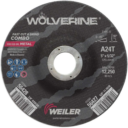 Vortec Pro 5″ × 1/8″ Type 27 Cutting Wheel, A24T, 7/8″ Arbor Hole - Industrial Tool & Supply
