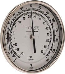 Wika - 6 Inch Long Stem, 5 Inch Dial Diameter, Stainless Steel, Back Connected Bi-Metal Thermometer - -20 to 60°C, 1% Accuracy - Industrial Tool & Supply