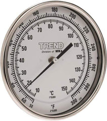 Wika - 6 Inch Long Stem, 5 Inch Dial Diameter, Stainless Steel, Back Connected Bi-Metal Thermometer - 10 to 150°C, 1% Accuracy - Industrial Tool & Supply