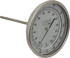 Wika - 6 Inch Long Stem, 5 Inch Dial Diameter, Stainless Steel, Back Connected Bi-Metal Thermometer - 10 to 260°C, 1% Accuracy - Industrial Tool & Supply