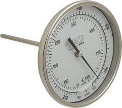 Wika - 6 Inch Long Stem, 5 Inch Dial Diameter, Stainless Steel, Back Connected Bi-Metal Thermometer - 65 to 400°C, 1% Accuracy - Industrial Tool & Supply